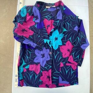 Vintage Liz Claiborne tropical floral loose fit lightweight silk blazer jacket